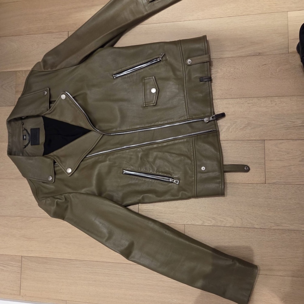 RUDSAK Olive Leather Jacket with Chain Accent